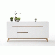 Buffet Cachan blanc laqué mat - 6 tiroirs, 3 portes, piétement en chêne massif_2