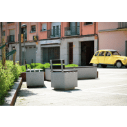 Chaise Kube P UM372SLP - béton préfabriqué gris granite avec lattes en bois tropical traité_2