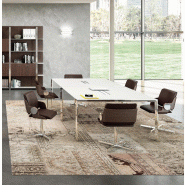 Table de réunion en verre X7 - Officity - Chromé, Blanc, 320_2