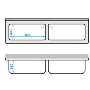 Plonge batterie 200x60cm sur meuble 2 cuves_2