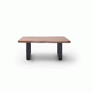 Table basse Claren - Plateau en acacia teinté noyer 110 cm - Piétement en U laqué anthracite_2