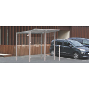 Abri fumeurs simple et élégant - MODULO - longueur 2500 ou 5000 mm, toiture en aluminium et bardages en verre sécurisé_2