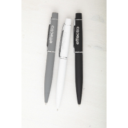 Stylo à bille twist en métal - finition caoutchoutée - gravure laser effet miroir - encre bleue - couleur gris_2