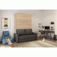 FIDJI SOFA - Lit escamotable 140x200 cm avec canapé intégré en polyuréthane gris graphite, finition mélaminé chêne_2