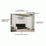 Composition angle lit escamotable Dynamo Sofa - Canapé noir 140x200 cm avec accoudoirs mélaminés blancs - L355xP100 cm_2