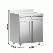 Meuble inox pour machine à café - 800 x 600 mm - 2 tiroirs - 2 portes avec trappe à déchets_2