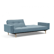 Canapé convertible Splitback Styletto avec accoudoirs - Pieds fuseau chêne naturel - Tissu Mixed Dance Light Blue - Lit 115x210 cm_2
