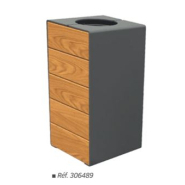 Corbeille publique grande capacité 120L - porte frontale, modularité - KUB acier ou bois_2
