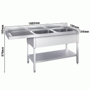 Plonge Inox 2 bacs avec passage lave-vaisselle - P 700 - GGM - 1800 mm bac à droite_2