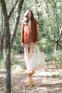 Grand sac de shopping fourre-tout esprit rustique - toile et coton avec soufflet et poignées contrastées - Réf: KI0260 - Kimood_2