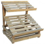 Présentoir fruits et légumes Biofleg - 3 niveaux inclinables en sapin massif avec roulettes_2