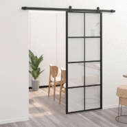 Vidaxl porte coulissante quincaillerie aluminium et verre esg 76x205cm 3056795_2