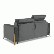 Canapé convertible express ODACIO - Sommier à lattes 140x197cm - Matelas 16cm - Têtières réglables - Pieds dorés - Velours gris_2