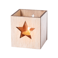 Bougie Noël parfumée à la vanille - chauffe-plat en bocal verre et bougeoir bois avec décoration_2