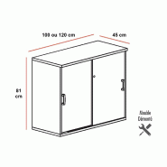 Armoire basse à portes coulissantes Mobel Linea. - 100, Gris anthracite, Acacia foncé_2