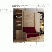 Composition lit escamotable DYNAMO SOFA - accoudoirs chêne - tissu rouge - couchage 90x200 cm - L205 cm_2