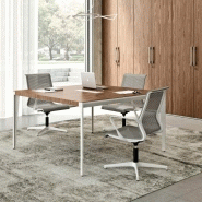 Table de réunion X9 en finition ébénisterie avec chemin de cuir central