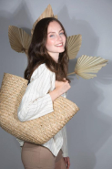 Panier shopping en paille - Réf: KI5225 - Kimood - Pompon bicolore - Taille unique_2