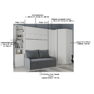 COMPOSITION ANGLE LIT ESCAMOTABLE 140 BLANC MAT BERMUDES SOFA CANAPÉ MICROFIBRE GRIS_2