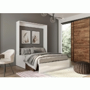 Armoire lit escamotable Dynamo Sofa - accoudoirs, façade blanc brillant, canapé marron - couchage 140x200 cm_2