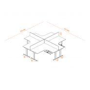 Bureau bench 4 personnes compact Othello - avec cloisonnettes en tissu punaisable et passages de câbles_2