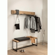 Étagère design style chêne - porte-manteau avec horloge intégrée et finition en placage bois_2