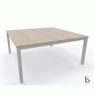 Bureau 2 personnes Tempo avec passe-câbles  - Mobel Linea - 120, Alu, Acacia clair_0