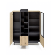 Buffet haut design en chêne naturel - 2 portes, 1 tiroir, intérieur anthracite laqué, vitre en verre_2