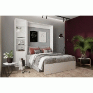 Composition lit escamotable Dynamo Sofa - Blanc mat - Canapé accoudoirs gris avec colonne bibliothèque 140x200 cm_2