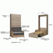 Armoire lit escamotable Dynamo Sofa - Canapé accoudoirs chêne naturel - Tissu gris - Couchage 90x200 cm_2