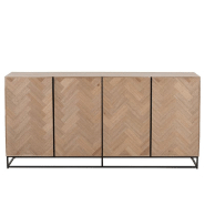 Buffet MOUNIE 4 portes - motifs chevron naturel clair - pieds métal noir - style industriel_2