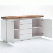 Buffet Romina - 2 portes, 4 tiroirs, laqué blanc mat avec plateau chêne noueux huilé et éclairage LED intégré_2