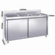 Plonge inox 2 bacs et égouttoir sur placard - P 700 mm -_2