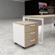 Caisson mobile 3 tiroirs classiques bicolore - MobelLinea - Blanc pastel, Acacia clair_2