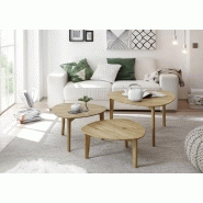 Tables basses gigogne Cadeac en chêne noueux massif - Set de 3 avec finition vernis_2