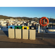 Poubelle tri sélectif Kube Selectif vert PA672SV - béton gris granite avec couvercle acier traité Ferrus_2