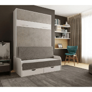Armoire lit escamotable LOFT SOFA gris béton avec canapé et accoudoirs blancs - Couchage 140x200 cm_2