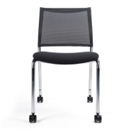 Chaise Biarritz 4 pieds sur roulettes - structure acier chromé - dossier résille noire - référence 7970 FR104_2