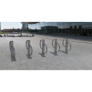 Support vélo en acier inoxydable - Référence BTSVA - Arceau double en quinconce, poteau 10cmx10cm_2