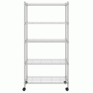 Vidaxl étagère de rangement 5 niveaux roues 75x35x155 cm chrome 250 kg 324629_2