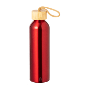 Gourde en aluminium recyclé - 600 ml - Couvercle en bambou avec anse - Couleur rouge_2
