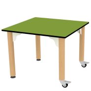 Table carrée pour enfant - 2 pieds à roulettes - hêtre massif et plateau stratifié_1