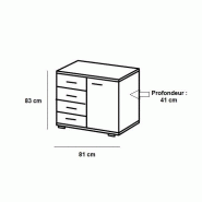 Commode buffet Caramella - 4 tiroirs, 1 porte - Design contemporain en chêne blanchi_2