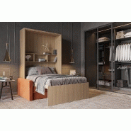 FIDJI SOFA LIT ESCAMOTABLE FAÇADE ÉRABLE CANAPÉ TISSU ORANGE 160*200 CM_2