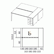 Bureau bench 2 personnes sur caissons X5 - Officity. - 162, Anthracite, Chêne moyen_2