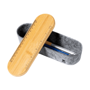 Porte-stylo en RPET - avec couvercle en bambou, sangle élastique, règle et support téléphone intégré_2
