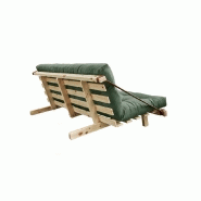 Banquette futon JUMP en pin massif - Coloris vert olive - Couchage 130x190 cm - Design scandinave avec lanières en cuir_2