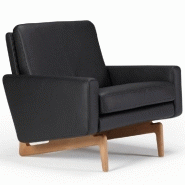 Fauteuil design scandinave EGSMARK - piétement en chêne - revêtement cuir noir - 86x76x76 cm_2