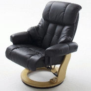 Fauteuil relax Clairac - cuir noir, pied en bois naturel avec repose-pied - inclinable 135° et pivotant 360°_2