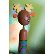Stylo à bille renne en bois - Figurine de Noël sur ressort - Encre bleue_2